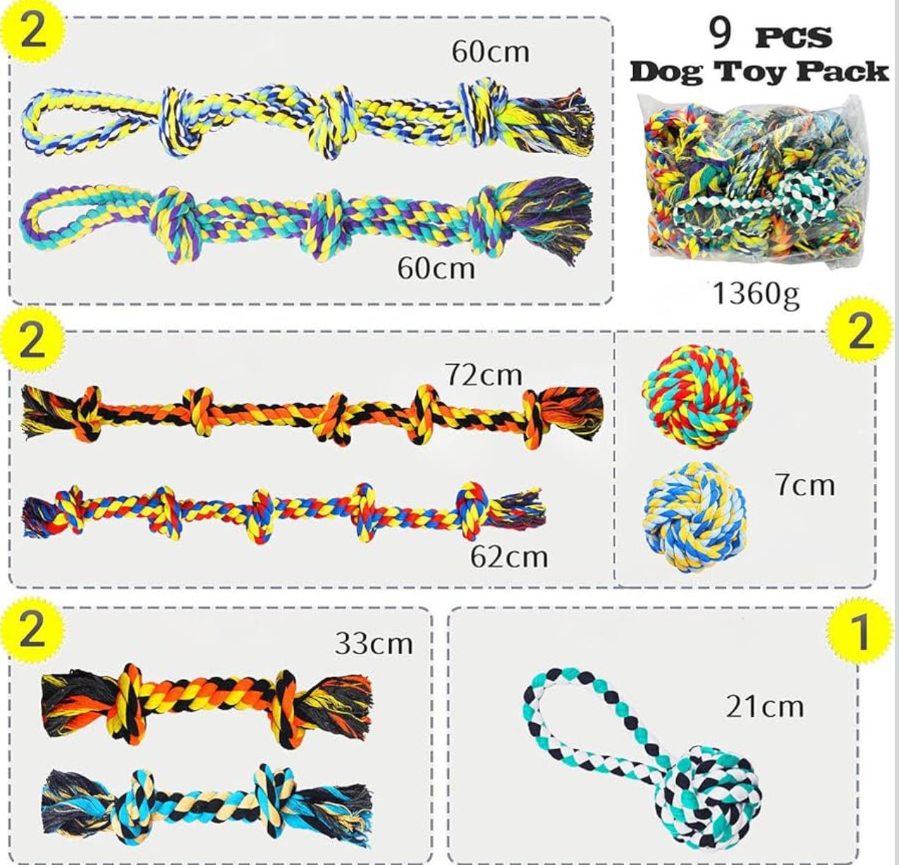 Speedy Panther 9 Pack Large Dog Rope Toys for Aggressive Chewers